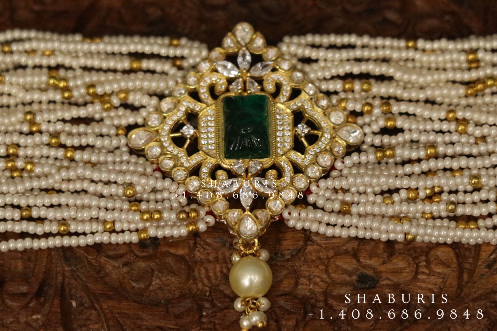 Pearl choker,Pure Silver jewelry Indian, diamond choker set,Sabyasachi style,Indian Bridal,Indian Wedding Jewelry-NIHIRA-SHABURIS