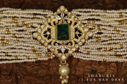 Pearl choker,Pure Silver jewelry Indian, diamond choker set,Sabyasachi style,Indian Bridal,Indian Wedding Jewelry-NIHIRA-SHABURIS