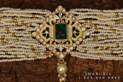 Pearl choker,Pure Silver jewelry Indian, diamond choker set,Sabyasachi style,Indian Bridal,Indian Wedding Jewelry-NIHIRA-SHABURIS