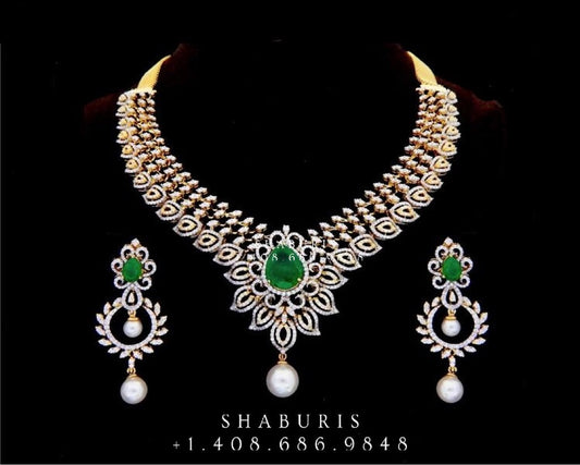 Swarovski Diamond Choker Pure Silver jewelry Indian ,diamond Necklace,Indian Necklace,Indian Bridal,Indian Wedding Jewelry-NIHIRA-SHABURIS