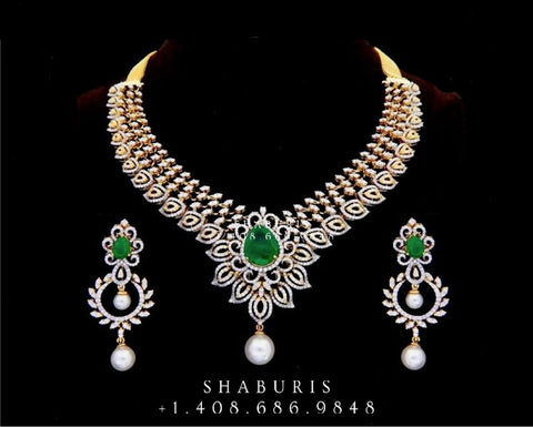 Swarovski Diamond Choker Pure Silver jewelry Indian ,diamond Necklace,Indian Necklace,Indian Bridal,Indian Wedding Jewelry-NIHIRA-SHABURIS