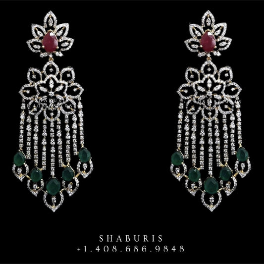 Diamond Jhumka,diamond chandbali,diamond earrings indian,detatchable diamond jhumka,swarovski diamond jhumka,chandbali earrings,silver