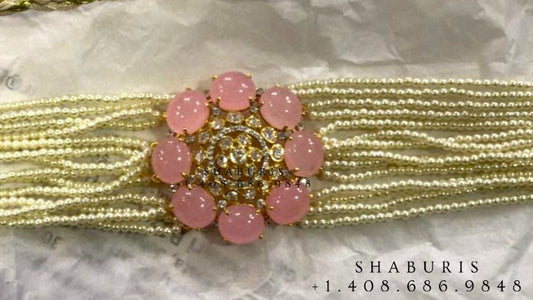 Pearl choker,Pure Silver jewelry Indian, diamond choker set,Sabyasachi style,Indian Bridal,Indian Wedding Jewelry-NIHIRA-SHABURIS