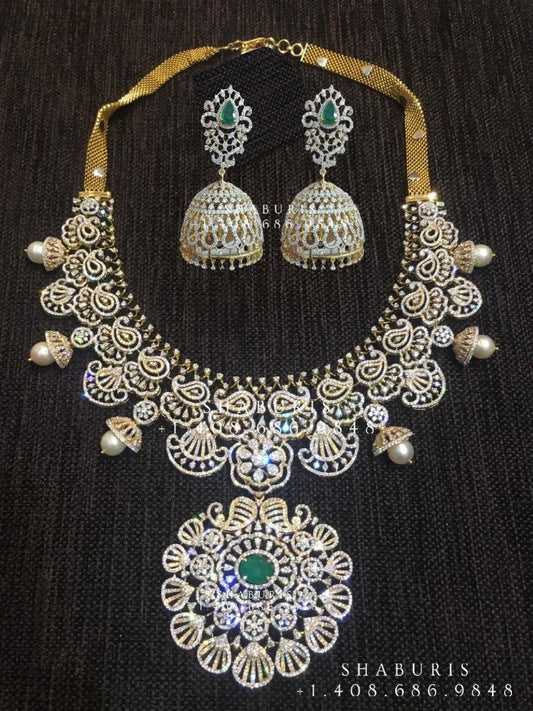 Swarovski Diamond Choker Pure Silver jewelry Indian ,diamond Necklace,Indian Necklace,Indian Bridal,Indian Wedding Jewelry-NIHIRA-SHABURIS