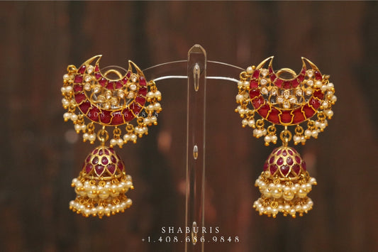 Chandbali , Latest Indian Jewelry,South Indian Jewelry,Pure silver Jhumkas Indian,Indian Earrings,Indian Wedding Jewelry -NIHIRA-SHABURIS