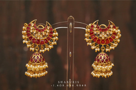 Chandbali , Latest Indian Jewelry,South Indian Jewelry,Pure silver Jhumkas Indian,Indian Earrings,Indian Wedding Jewelry -NIHIRA-SHABURIS