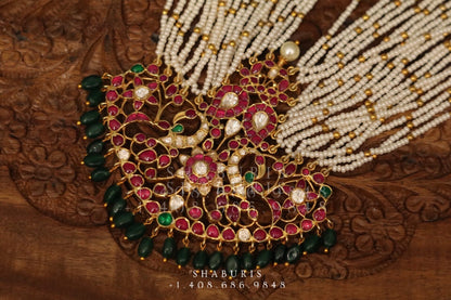 Temple Jewelry,Pure Silver Jewellery, peacock Pendent,Big Indian pendent,dance jewelry,Indian classical dance Jewelry-NIHIRA-SHABURIS