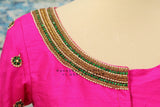 Jewelry work designer blouse - Pattu Saree Blouse -Maggam work blouse - Kundan work blouse - Saree Blouse - Pink Saree Blouse - Pink Blouse