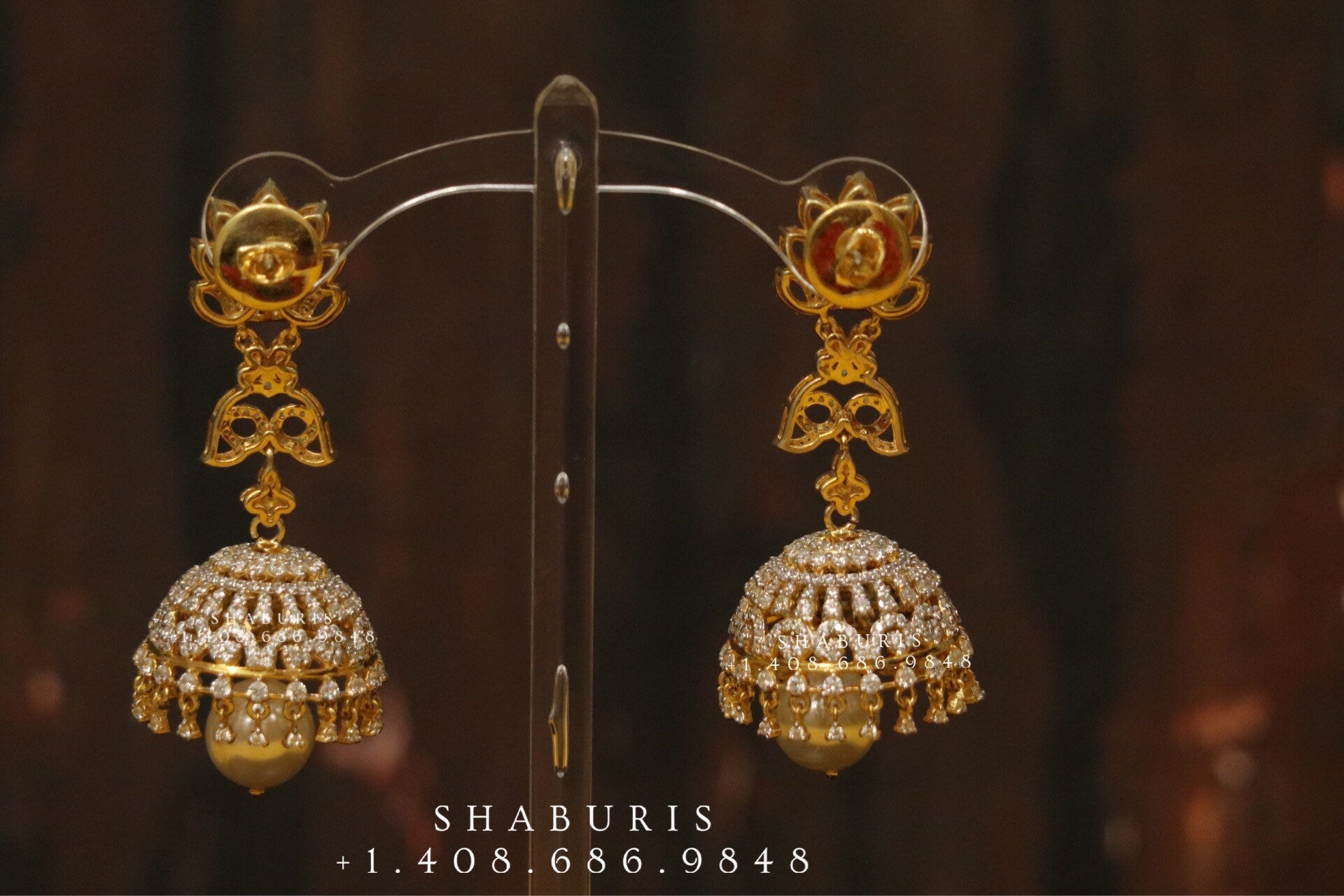 Diamond Jhumka ,diamond earrings,Pure silver Jhumkas Indian,Indian Earrings,Indian Wedding Jewelry -NIHIRA-SHABURIS