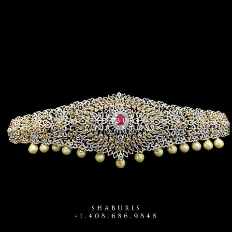 Diamond Vaddanam,South Indian Jewelry,Vaddanam,Kids Vaddanam,hip chain,diamond jewelry,pure Silver indian jewelry - NIHIRA - SHABURIS