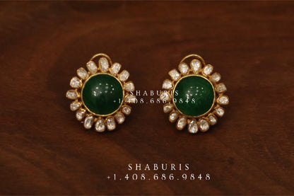 Polki studs Emerald Studs Polki Earrings 925 Silver Jewelry Silver Earrings - SHABURIS