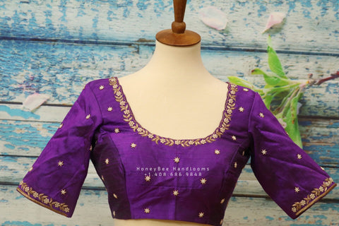 Silk Saree Blouse | Silk Blouse | zardhosi work Blouse | purple Saree Blouse | Stitched Saree Blouse | Honeybee Handlooms