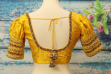 Silk Saree Blouse | Silk Blouse | puff Sleeve Blouse | yellow Saree Blouse | Stitched Saree Blouse | Honeybee Handlooms