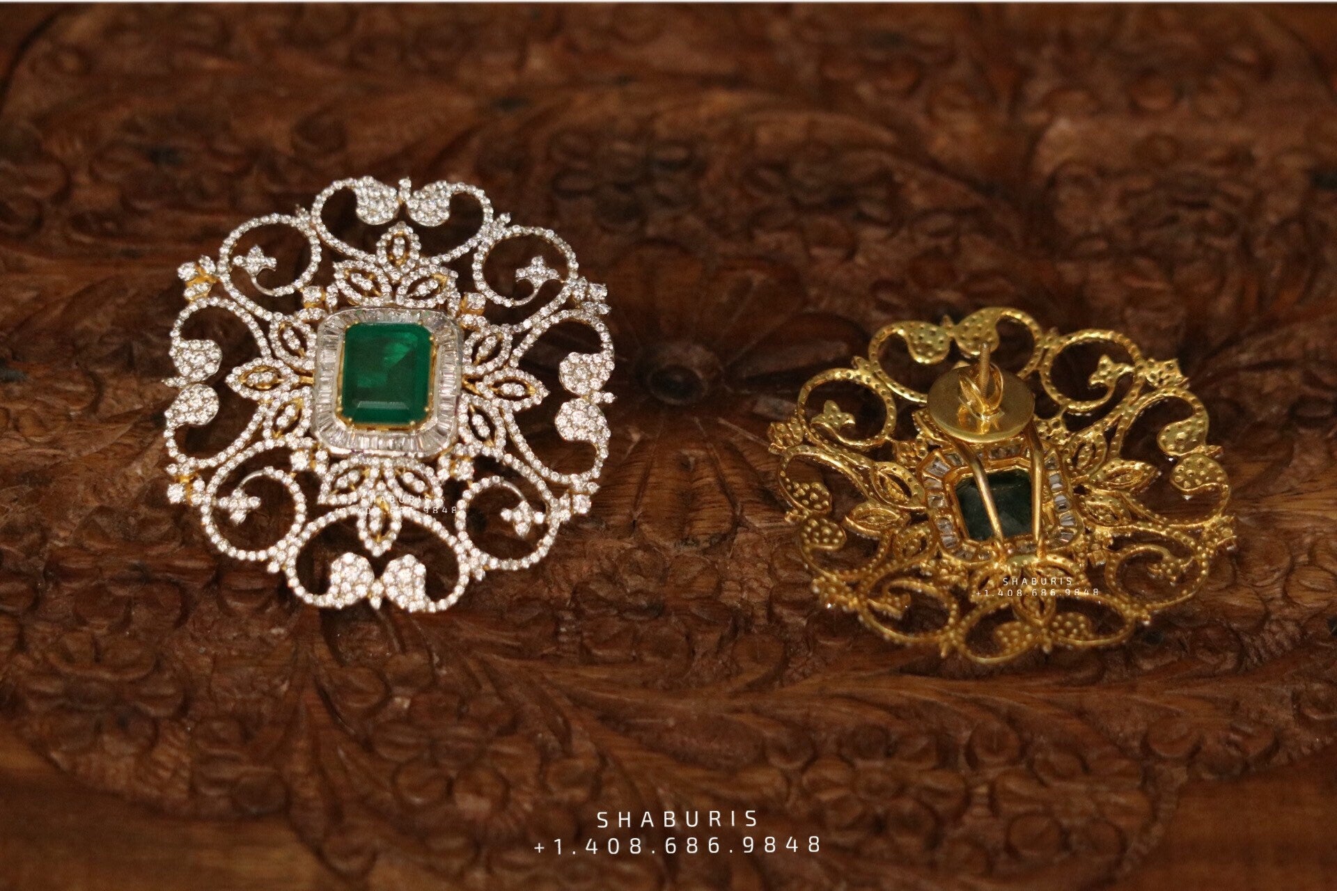 Diamond studs ,Indian Jewelry,Pure Silver Jewellery Indian ,Big Stud,Big Indian Stud,Indian Bridal,Indian Wedding Jewelry-NIHIRA-SHABURIS