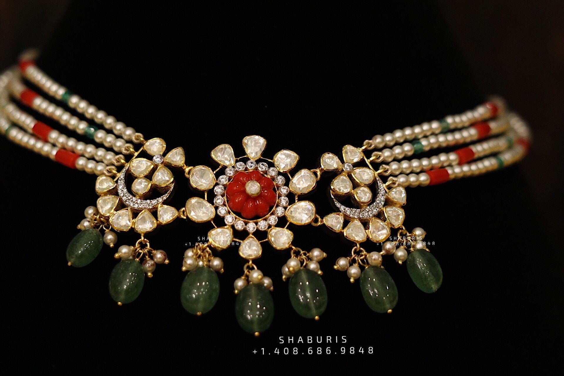 Pearl coral choker,Pure Silver jewelry Indian, diamond choker set,Sabyasachi jewelry inspired,Indian Bridal,Indian Jewelry-NIHIRA-SHABURIS