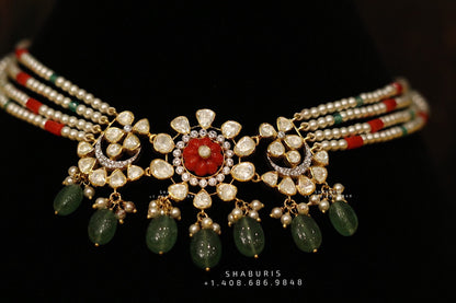 Pearl coral choker,Pure Silver jewelry Indian, diamond choker set,Sabyasachi jewelry inspired,Indian Bridal,Indian Jewelry-NIHIRA-SHABURIS