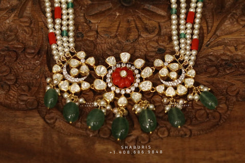 Pearl coral choker,Pure Silver jewelry Indian, diamond choker set,Sabyasachi jewelry inspired,Indian Bridal,Indian Jewelry-NIHIRA-SHABURIS