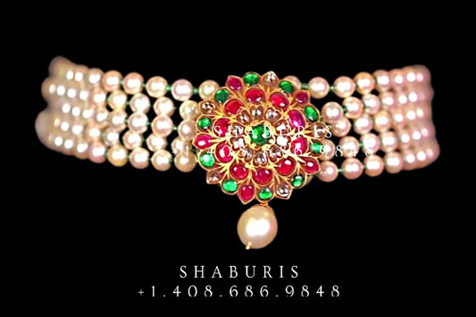 Polki choker,polki diamond pendent,Pure silver south sea pearl choker Indian necklace ,statement jewelry,pendent ,Moissanite-NIHIRA-SHABURIS