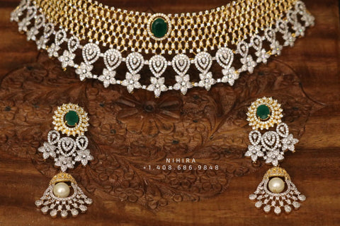 Diamond choker,Swarovski Jewelry,diamond Necklace,chandbali jewelry,lyte weight Indian Bridal,Indian Wedding Jewelry,Sabyasachi jewelry