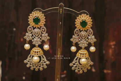 Diamond jhumka,big jhumka,swarovski,south sea pearl earring,party wear earrings,designer jewelry,hand picked jewelry,celebrity jewelry