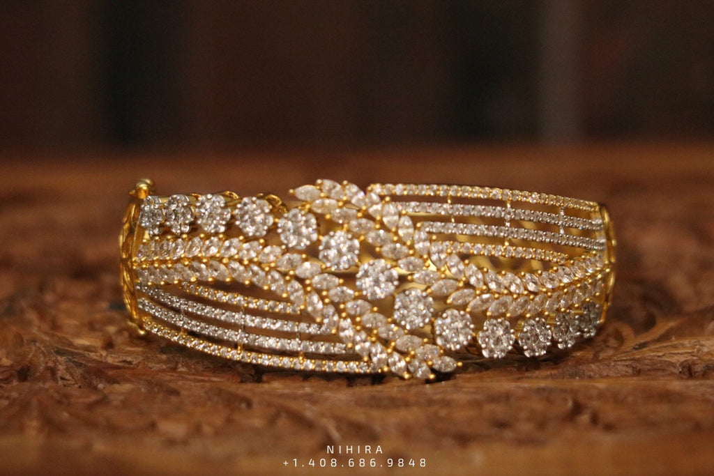 Pave 0.97 Cts Round Brilliant Cut Diamonds 3-Eye Bangle Bracelet In 585 14K  Gold | eBay