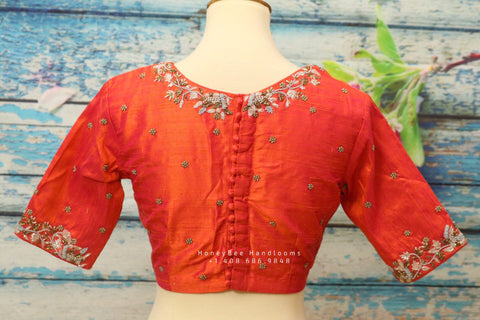 Silk Saree Blouse | Silk Blouse | zardhosi work Blouse | peach Saree Blouse | Stitched Saree Blouse | Honeybee Handlooms
