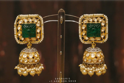 Latest Indian Jewelry,Pure Silver Jewellery Indian ,Moissanite Earrings,polki jhumka,Indian Bridal,Indian Wedding Jewelry-NIHIRA-SHABURIS