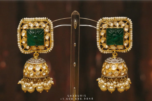 Latest Indian Jewelry,Pure Silver Jewellery Indian ,Moissanite Earrings,polki jhumka,Indian Bridal,Indian Wedding Jewelry-NIHIRA-SHABURIS