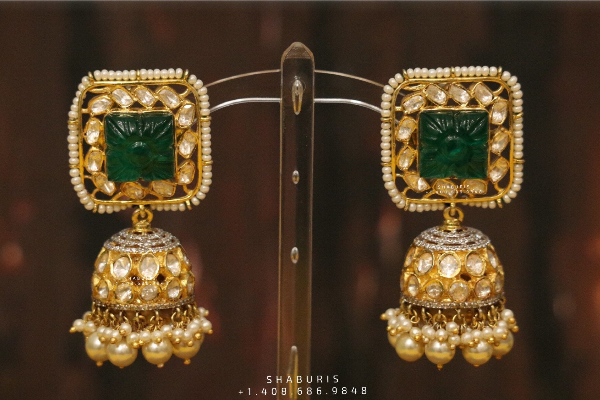 Latest Indian Jewelry,Pure Silver Jewellery Indian ,Moissanite Earrings,polki jhumka,Indian Bridal,Indian Wedding Jewelry-NIHIRA-SHABURIS
