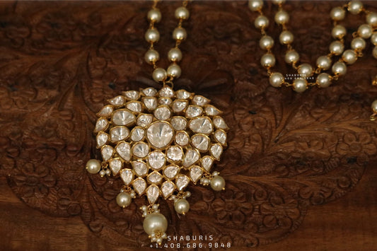 Pure Silver Jewellery Indian ,pearl polki Necklace, Indian Necklace,Indian Bridal,Indian Wedding Jewelry,pure Silver jewelry-NIHIRA-SHABURIS