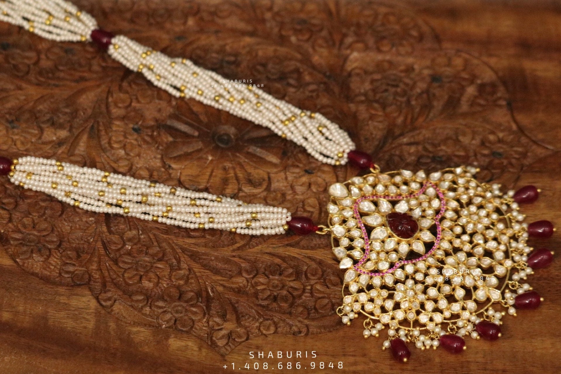 Pure Silver Jewellery Indian ,pearl polki Necklace, Indian Necklace,Indian Bridal,Indian Wedding Jewelry,pure Silver jewelry-NIHIRA-SHABURIS