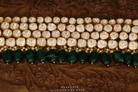 Pure Silver Jewellery Indian ,emerald polki Necklace, Indian Necklace,Indian Bridal,Indian Wedding Jewelry,pure Silver jewelry-SHABURIS