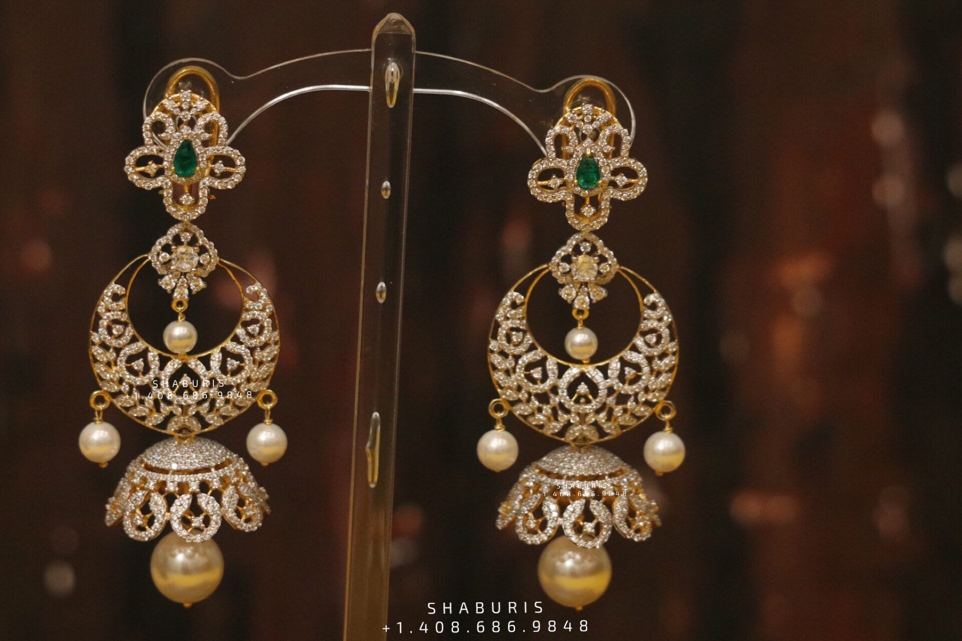 Diamond Jhumka,diamond chandbali,diamond earrings indian,detatchable diamond jhumka,swarovski diamond jhumka,chandbali earrings,silver