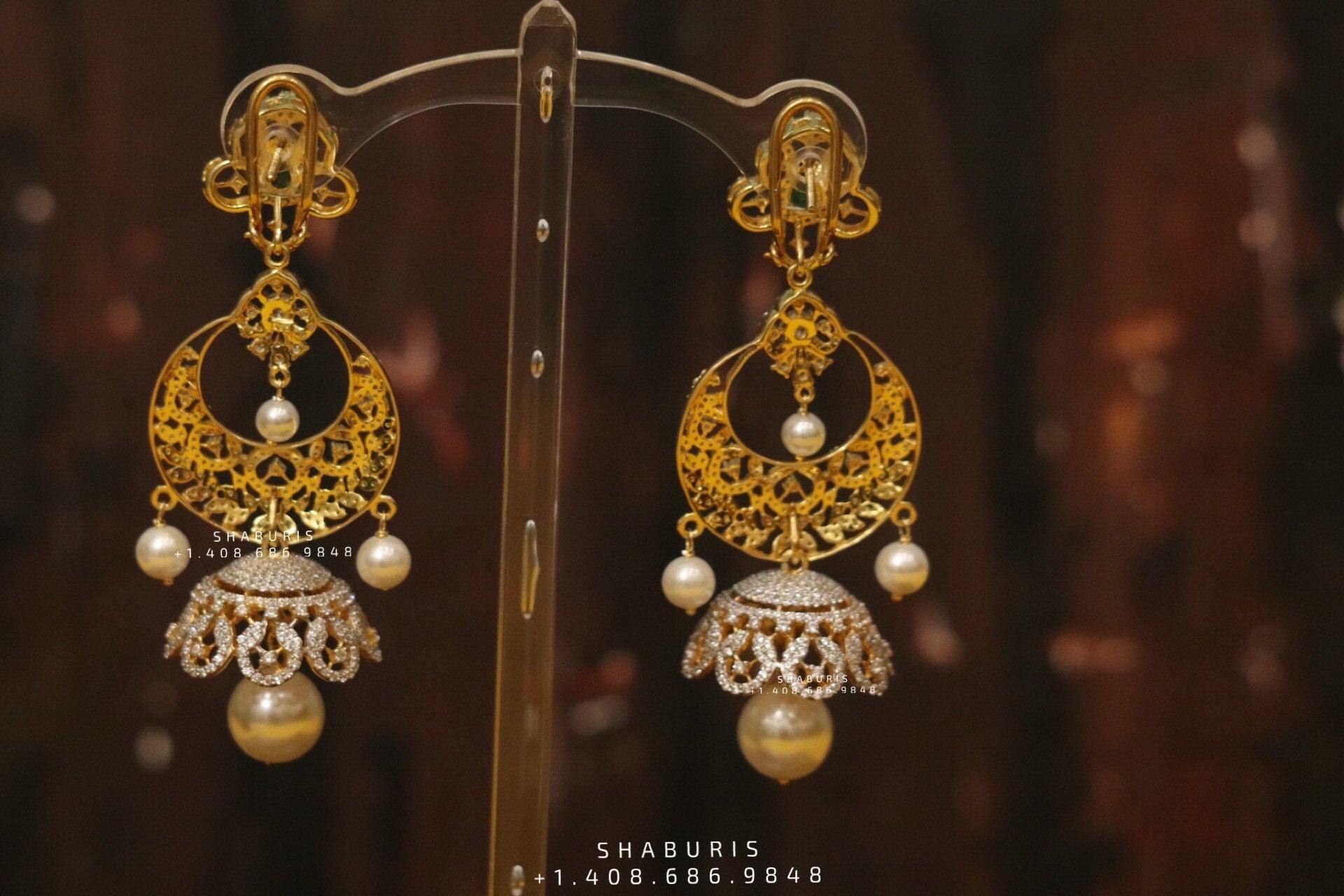 Diamond Jhumka,diamond chandbali,diamond earrings indian,detatchable diamond jhumka,swarovski diamond jhumka,chandbali earrings,silver