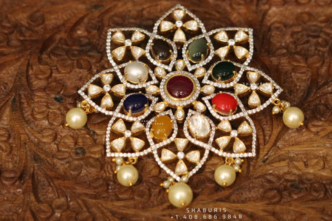 Navaratan pendant ,Pure Silver Jewellery Indian ,simple Necklace,rubies,Indian party wear jewelry,Indian kids Jewelry-NIHIRA-SHABURIS