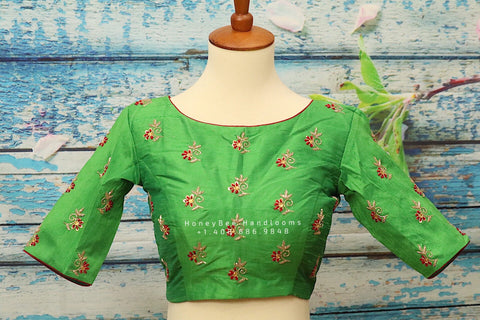 Saree blouse | bridal blouse | Saree stitched Blouse | floral work | Silk Blouse | Maggamwork blouse |Heavy work blouse|green saree blouse