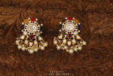 Navaratan jhumka,indian jewelry,Cocktail Earrings,jhumka Jewelry in Silver,Indian Earrings,Indian Jewelry,flat diamond studs-NIHIRA-SHABURIS