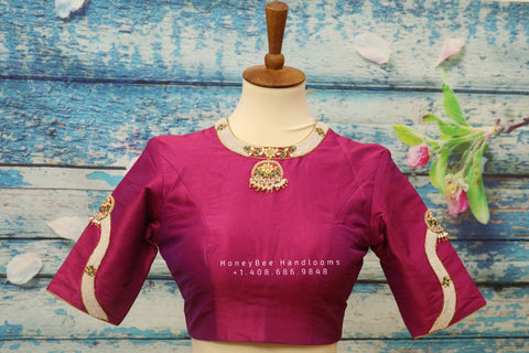 Jewelry work designer blouse - Pattu Saree Blouse -Maggam work blouse - Kundan work blouse - green Saree Blouse - green Blouse -tissue saree