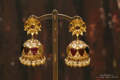 Pure Silver Jewellery Indian ,Navaratan Studs,Big Indian Studs,Indian Bridal,Indian Wedding Jewelry,pure Silver jewelry-NIHIRA-SHABURIS