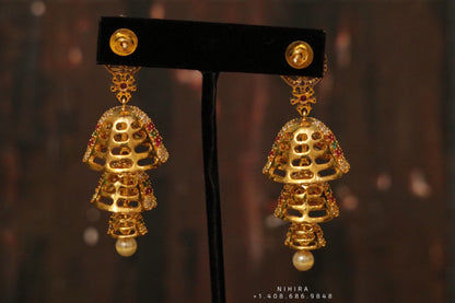 Diamond jhumka,big jhumka,swarovski,south sea pearl earring,party wear earrings,designer jewelry,hand picked jewelry,celebrity jewelry