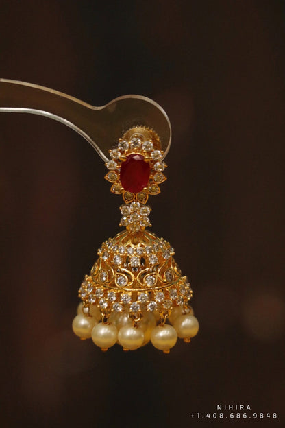 Diamond jhumka,big jhumka,swarovski,south sea pearl earring,party wear earrings,designer jewelry,hand picked jewelry,celebrity jewelry