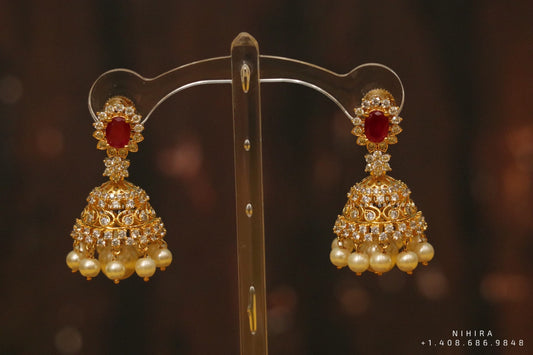 Diamond jhumka,big jhumka,swarovski,south sea pearl earring,party wear earrings,designer jewelry,hand picked jewelry,celebrity jewelry