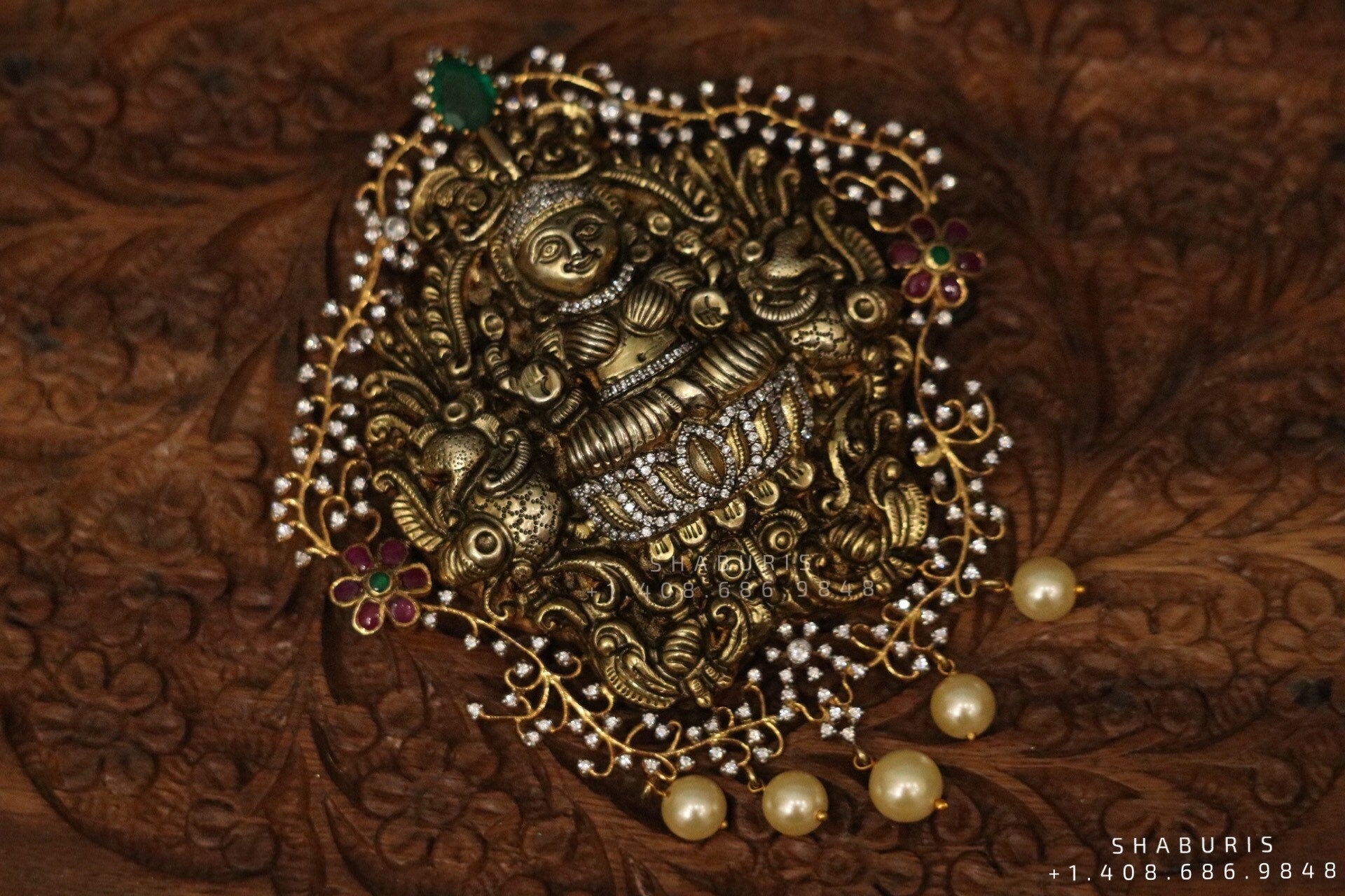 Temple Jewelry,Pure Silver Jewellery Indian ,Lakshmi Pendant,Temple Pendent,Indian Bridal,Indian Wedding Jewelry-NIHIRA-SHABURIS