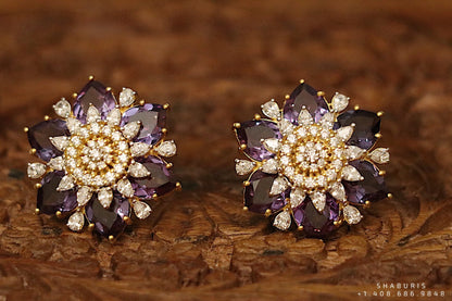 Ruby stud,polki stud,polki diamond jewelry in silver,big studs,indian jewelry,statement jewelry-SHABURIS
