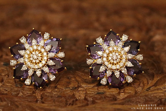 Ruby stud,polki stud,polki diamond jewelry in silver,big studs,indian jewelry,statement jewelry-SHABURIS
