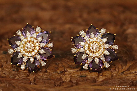 Ruby stud,polki stud,polki diamond jewelry in silver,big studs,indian jewelry,statement jewelry-SHABURIS