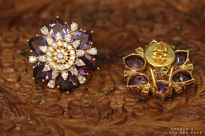 Ruby stud,polki stud,polki diamond jewelry in silver,big studs,indian jewelry,statement jewelry-SHABURIS