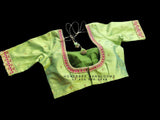 Silk Saree Blouse | Silk Blouse | zardhosi work Blouse | Green Saree Blouse | Stitched Saree Blouse | Honeybee Handlooms