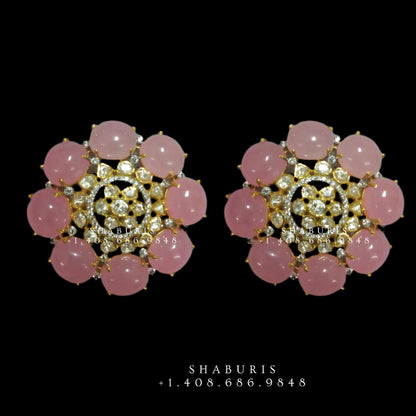 Polki studs,Pure silver Big Studs Indian,Indian Earrings,polki jewelry,Indian Wedding Jewelry -NIHIRA-SHABURIS