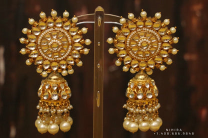Diamond jhumka,big jhumka,swarovski,south sea pearl earring,party wear earrings,designer jewelry,hand picked jewelry,celebrity jewelry